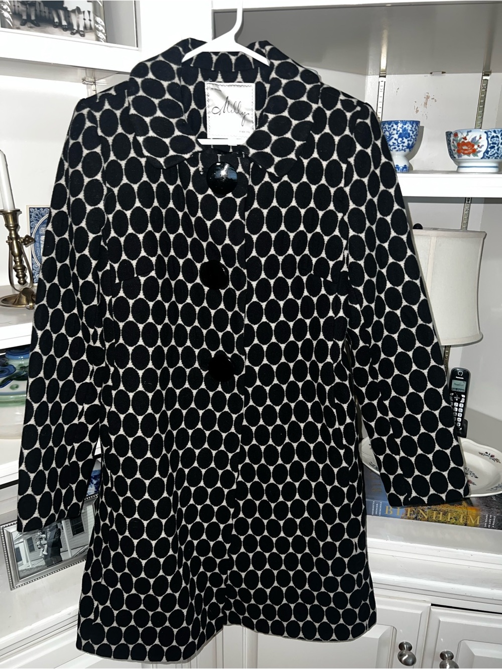 Milly Black and Cream Dot Pattern Coat Dress